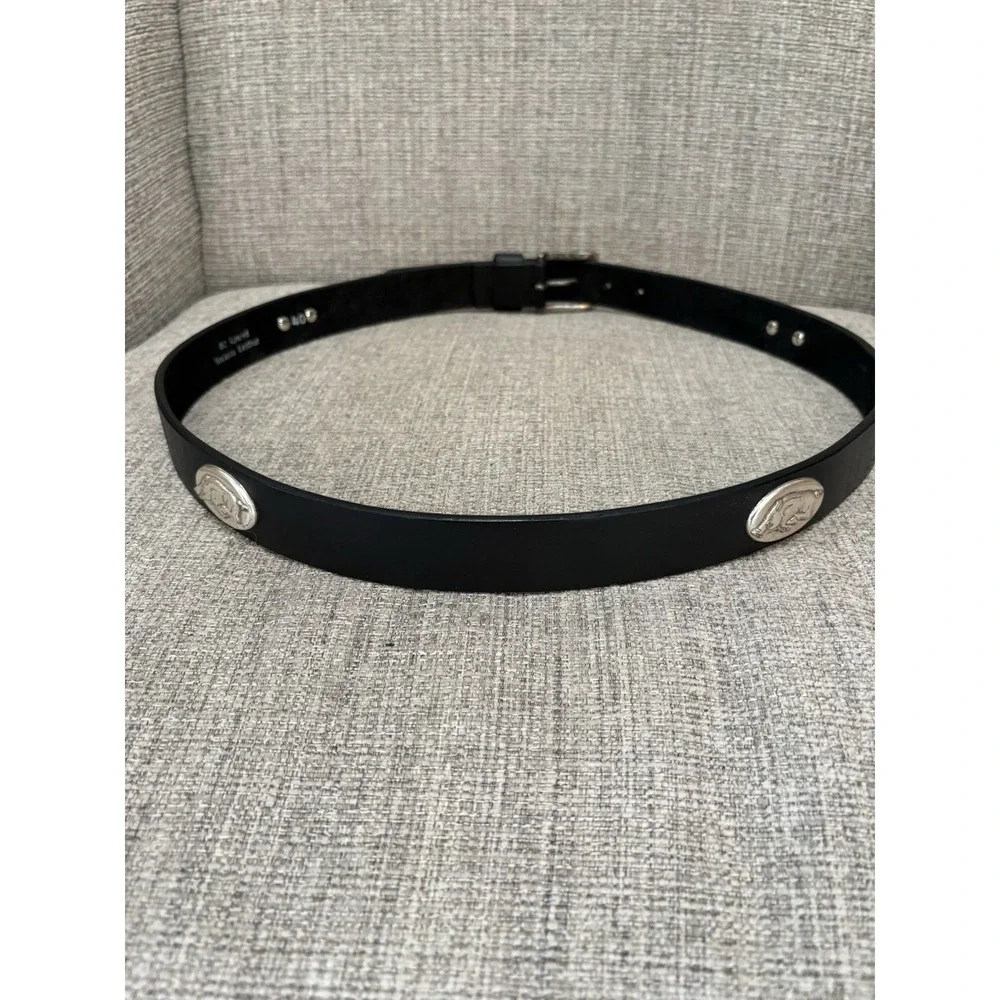 Arkansas Razorback Black Leather Belt With Silver‎ Mascot Embellishment Size 40